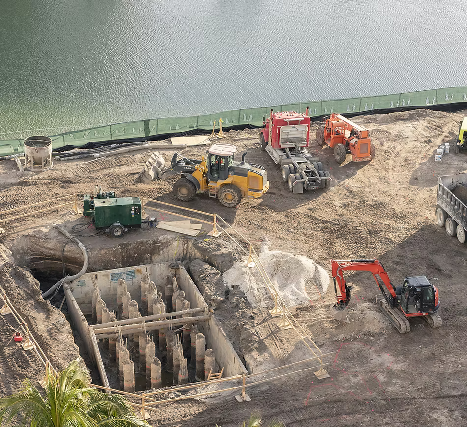 Excavation de fondations sur un chantier
